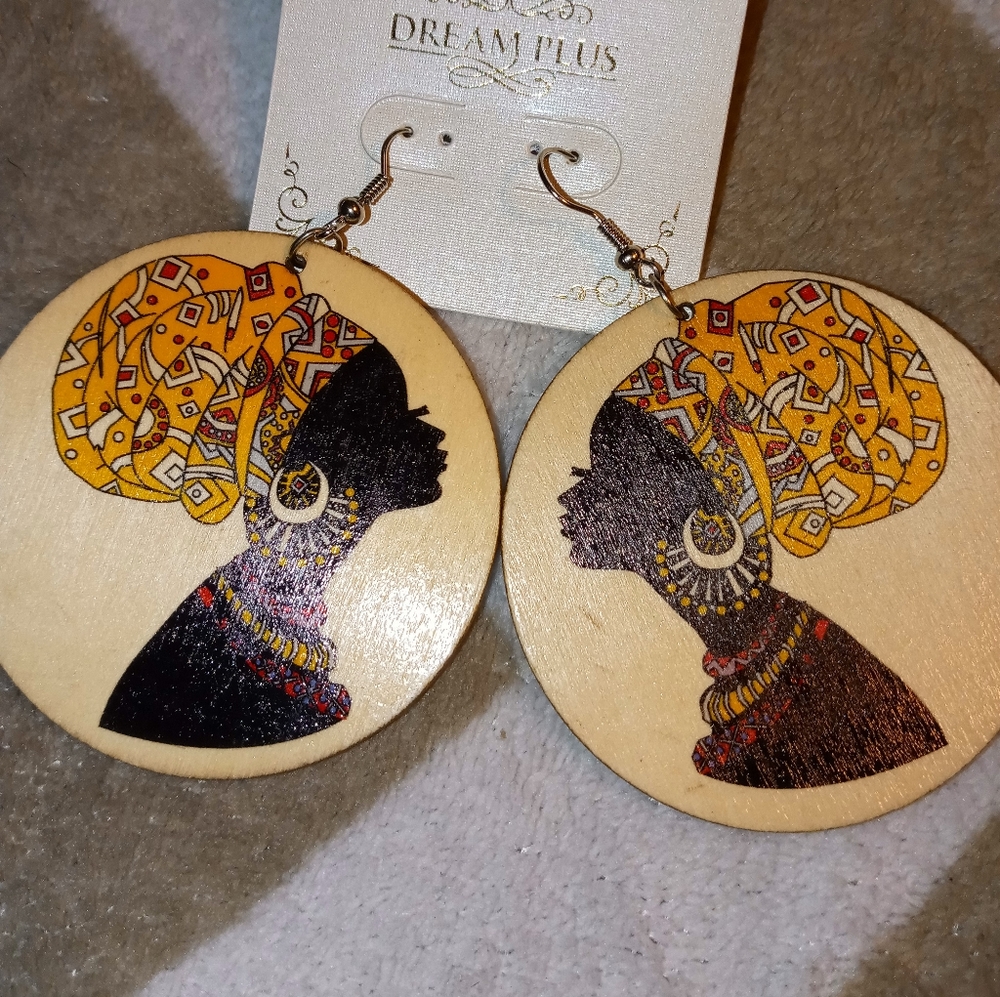 Yellow Scarf African Queen Hook Earrings
